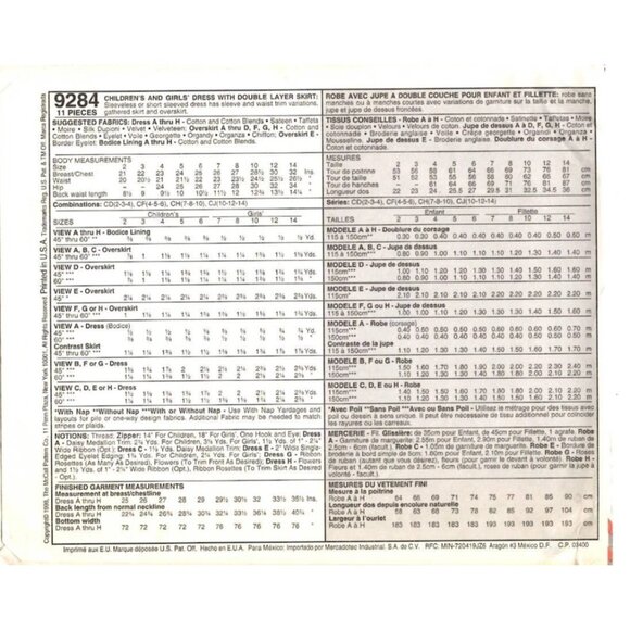 McCalls 9284 Girls Dress Sewing Pattern CF 4-5-6Double Layer Skirt Lined Bodices - Picture 2 of 2